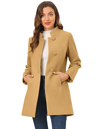 Blue Coat - Allegra K Womens Winter Overcoat MidLong Stand Collar Single Breasted Coat Outerwear Khaki