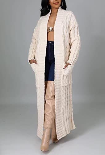 Long Sweaters for Women Cardigan Open Front Long Sleeve Plus Size Chunky Cable Knit Duster Cardigans with Pockets Winter Coat