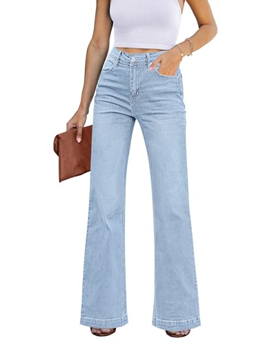 Rfm Jeans - GRAPENT Womens Flare Jeans High Waisted Wide Leg Baggy Jean for Women Stretch Denim Pants Ice Blue