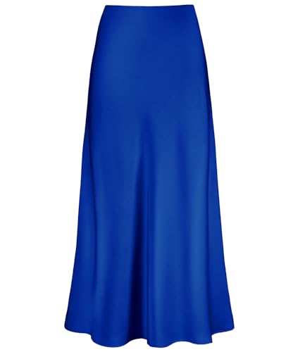 Cream Satin Skirt Outfit - Womens Satin High Waisted Maxi Skirts Hidden Elasticized Waistband A Line Long Skirt Royal Blue