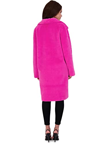 Hot Pink Fur Coat - Avec Les Filles Womens MidLength Faux Fur Coat with Notch Lapel