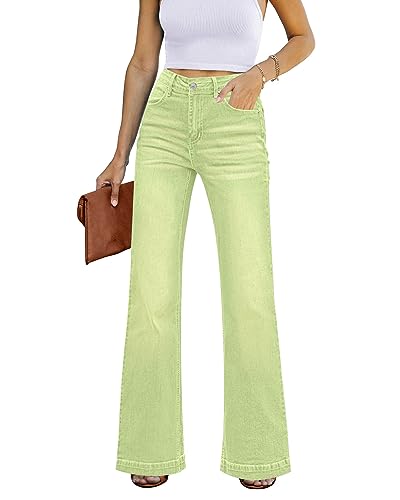 Rfm Jeans - GRAPENT Womens Flare Jeans High Waisted Wide Leg Baggy Jean for Women Stretch Denim Pants Lettuce Green