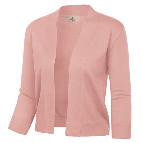 Yellow Cardigan - GRACE KARIN Womens 34 Sleeve Knit Cropped Cardigan Sweaters Open Front Bolero Shrugs Coat Tops S3XL Light Pink