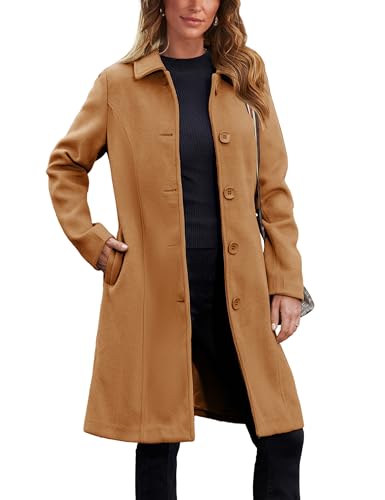 Blue Coat - Springrain Womens Pea Coat Elegant Overcoat Single Breasted Winter Coat Dress Coat with Pockets Caramel