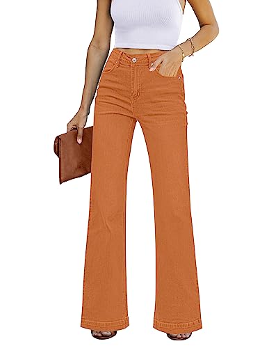 Rfm Jeans - GRAPENT Womens Flare Jeans High Waisted Wide Leg Baggy Jean for Women Stretch Denim Pants Burnt Orange