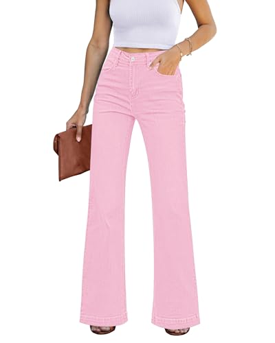 Rfm Jeans - GRAPENT Womens Flare Jeans High Waisted Wide Leg Baggy Jean for Women Stretch Denim Pants Orchid Pink