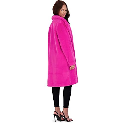 Hot Pink Fur Coat - Avec Les Filles Womens MidLength Faux Fur Coat with Notch Lapel