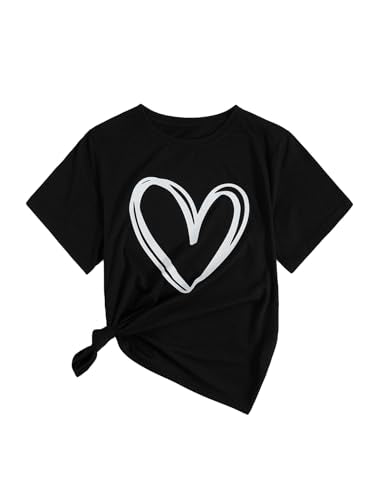 Heart Shirt - SOLY HUX Womens Letter Print Graphic Tees Short Sleeve Tops Casual Summer T Shirt Black White Heart