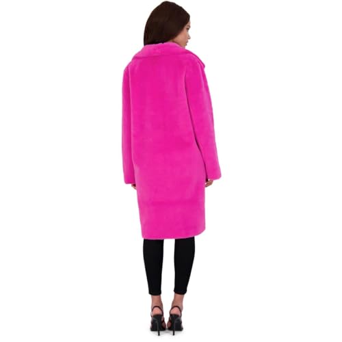 Hot Pink Fur Coat - Avec Les Filles Womens MidLength Faux Fur Coat with Notch Lapel