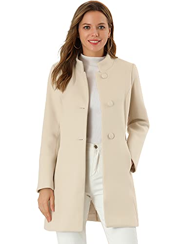 Blue Coat - Allegra K Womens Winter Overcoat MidLong Stand Collar Single Breasted Coat Outerwear Beige