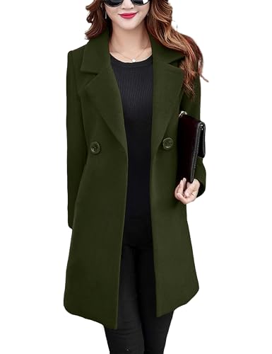 Blue Coat - Omoone Womens Long Sleeve Slim Fit Warm Winter Wool Blend Pea Coat Overcoat Armygreen