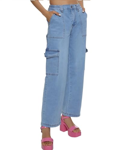 Rfm Jeans - SheKiss Boyfriend Stretchy Jeans for Women Distressed Frayed High Waisted Trendy Denim Blue Jeans Cargo Denim Jeans 758