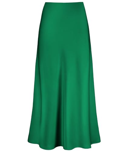 Cream Satin Skirt Outfit - Womens Satin High Waisted Maxi Skirts Hidden Elasticized Waistband A Line Long Skirt Irish Green