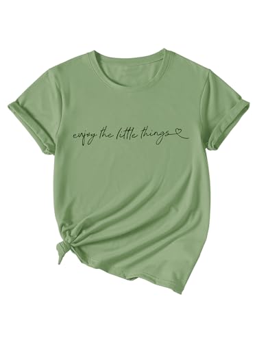 Heart Shirt - SOLY HUX Womens Letter Print Graphic Tees Short Sleeve Tops Casual Summer T Shirt Letter Green