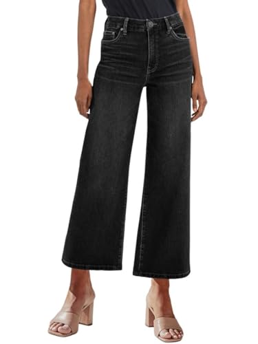 Rfm Jeans - Genleck Womens Wide Leg Jeans Trendy Cropped Loose Jeans High Waisted Stretchy Capri Denim Pants Baggy Trousers 2024 Black