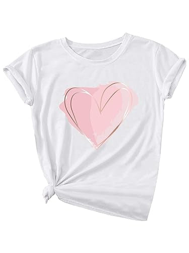 Heart Shirt - SOLY HUX Womens Letter Print Graphic Tees Short Sleeve Tops Casual Summer T Shirt