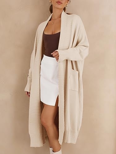 Danedvi Womens Long Cardigan Sweaters 2024 Fall Chunky Knit Oversized Slouchy Open Front Warm Coats with Pockets