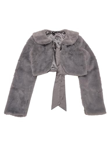 Hot Pink Fur Coat - Allegra K Womens Faux Fur Bolero Shrug Crop Jacket Evening Bow Tie Front Fluffy Coat Gray