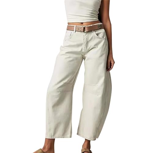 Rfm Jeans - Barrel Jeans Women Mid Rise Baggy Jeans Vintage Wide Leg Cropped Jeans Y2k Boyfriend Comfy Denim Pants White