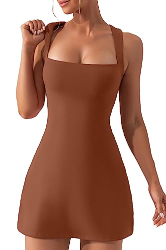 Mariah Carey Red Mini Dress - Women's Square Neck Bodice Dress Sleeveless Tank Top Stretch Flare Mini Dresses Carob Brown