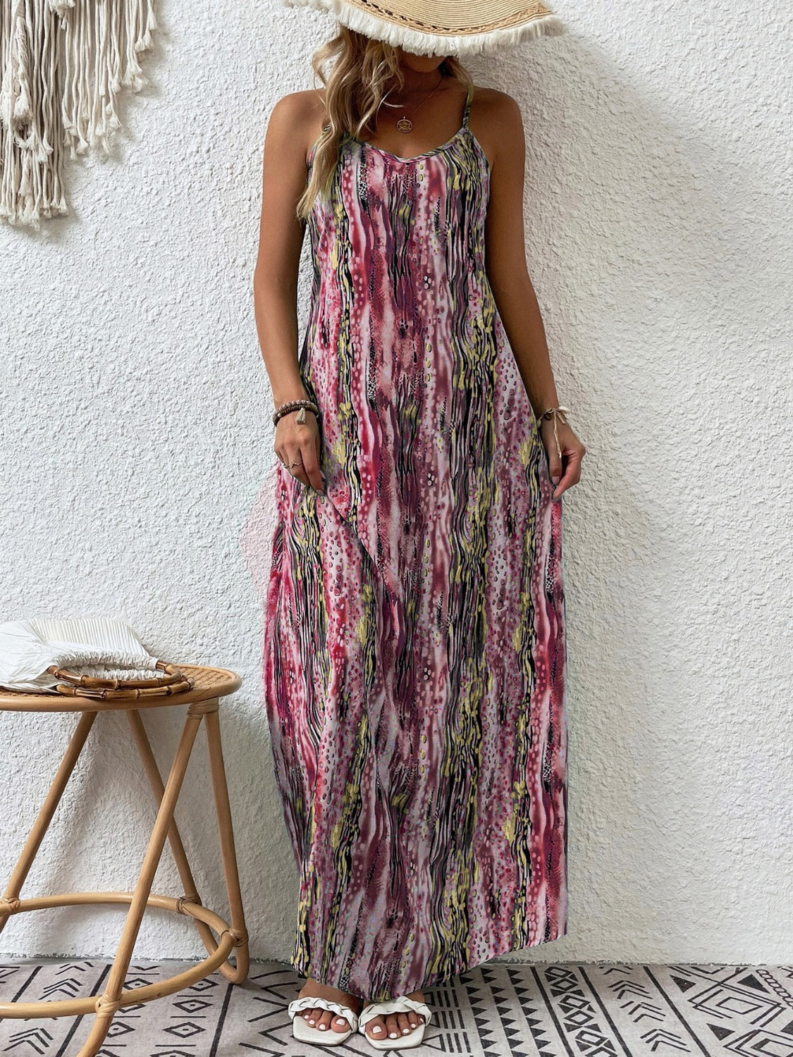 Full Size Printed Scoop Neck Maxi Cami Dress