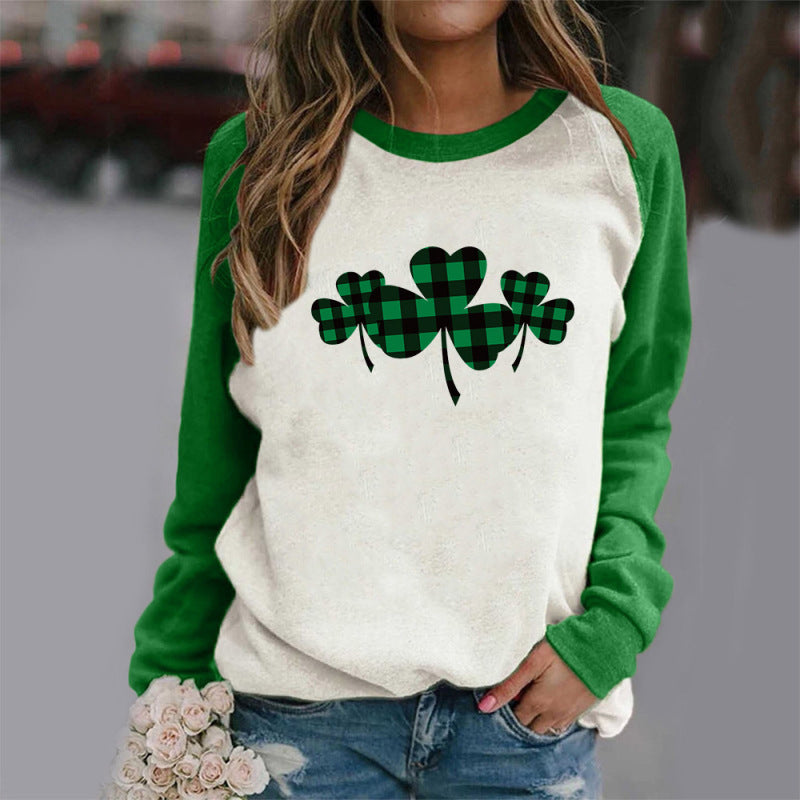 Women's St. Patrick's Shamrock Patch Sleeve Sweatshirt Green