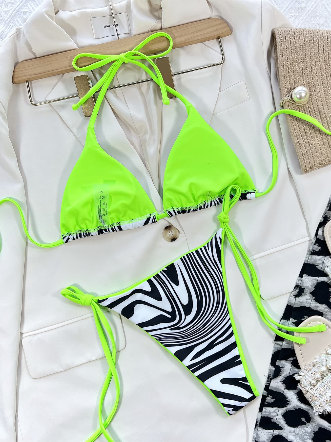 Zebra Print Halter Neck Bikini