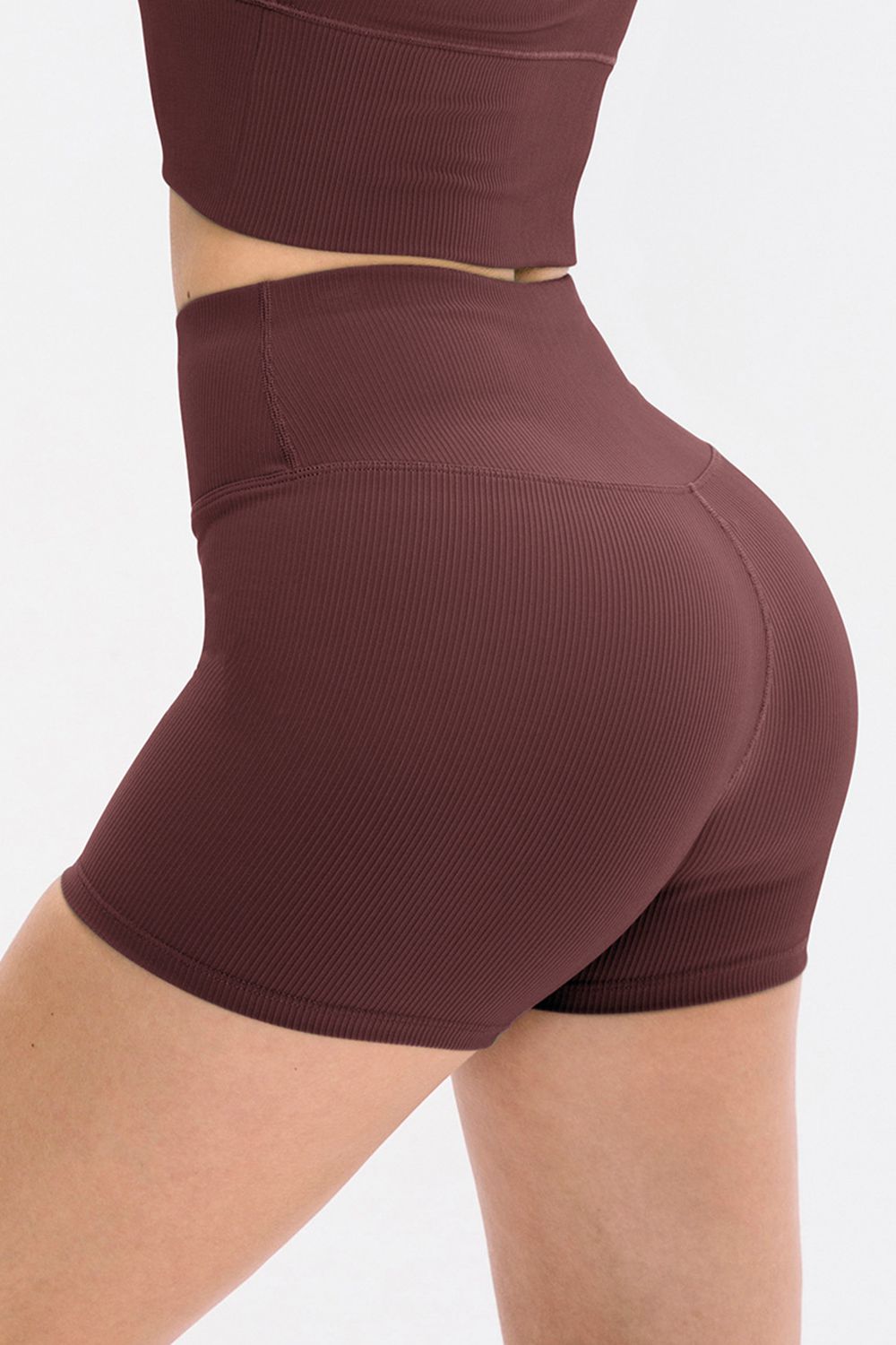 Slim Fit Wide Waistband Sports Shorts Burgundy