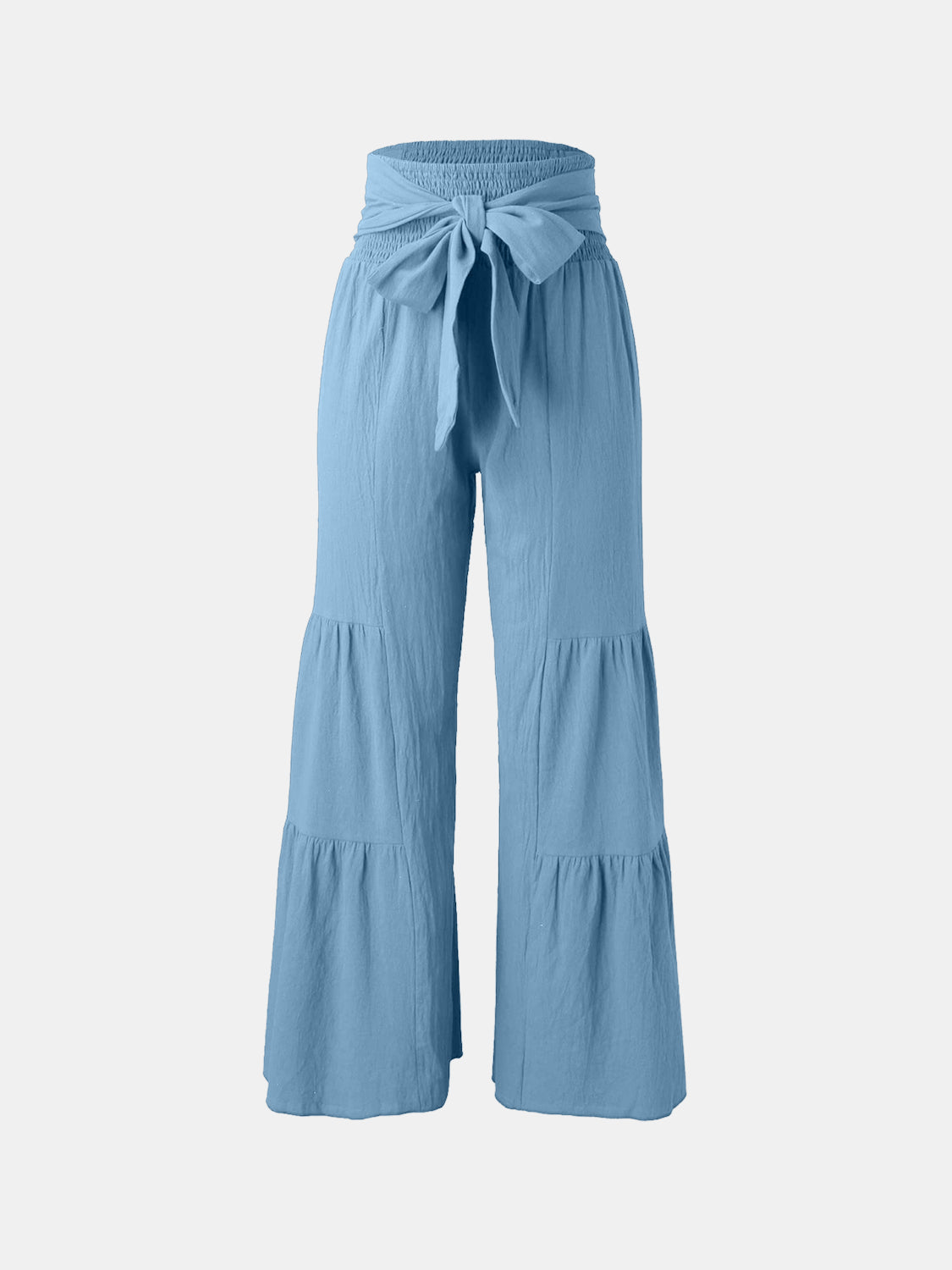 Tied Ruched Wide Leg Pants Sky Blue