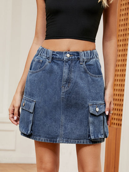 High Waist Denim Skirt Dark Blue