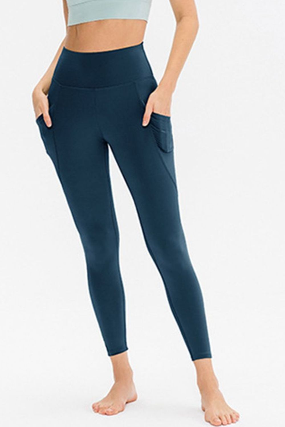 Slim Fit Long Active Leggings with Pockets Deep Teal