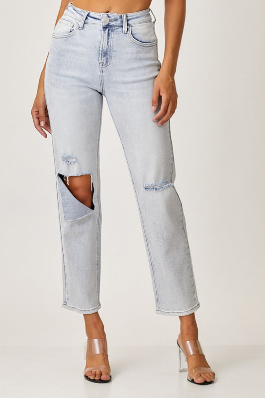 RISEN High Rise Distressed Relaxed Jeans Light