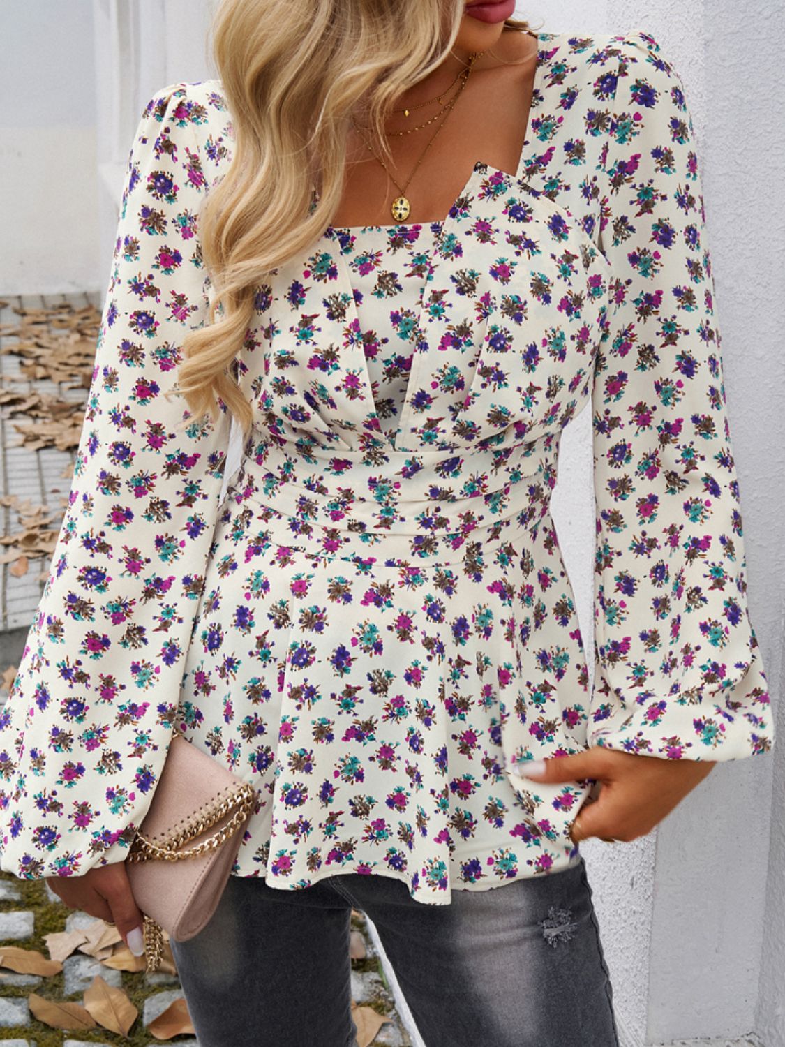 Peplum Printed Long Sleeve Blouse