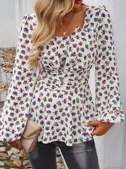 Peplum Printed Long Sleeve Blouse