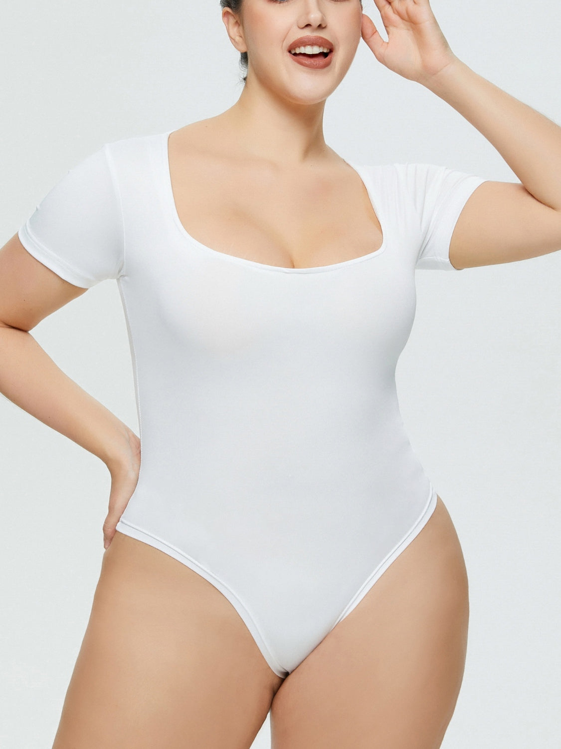 Full Size Square Neck Short Sleeve Bodysuit White