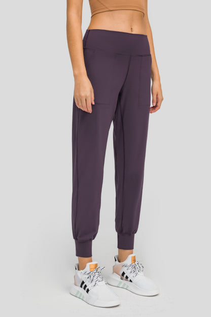 Wide Waistband Slant Pocket Pants Purple