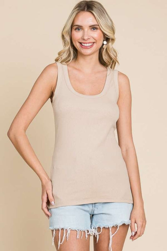 Culture Code Full Size Ribbed Scoop Neck Tank Bake Shell