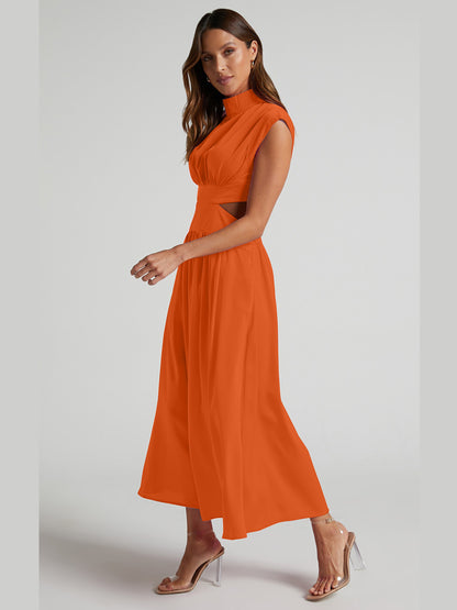 Elegant Cutout Mock Neck Sleeveless Dress