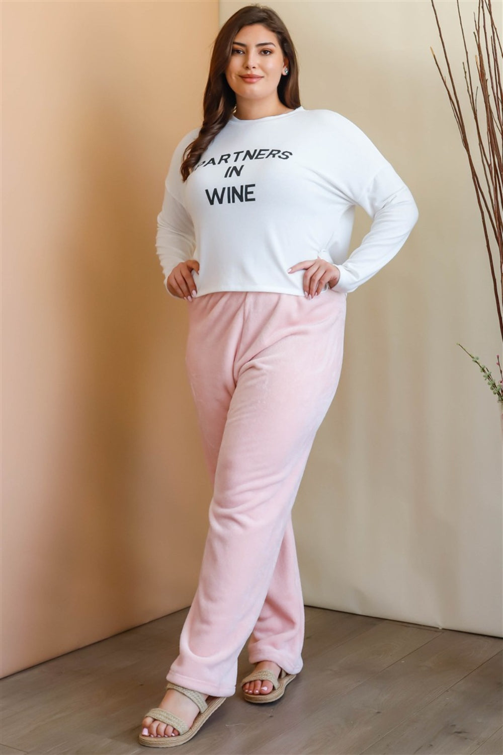 Active Usa Plus Size Elastic Waist Wide Leg Pants Pink