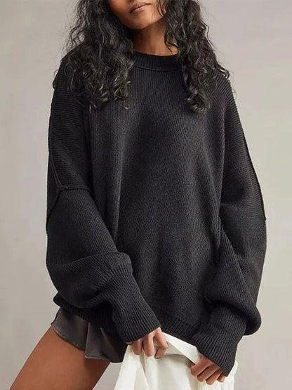 Round Neck Long Sleeve Sweater Black