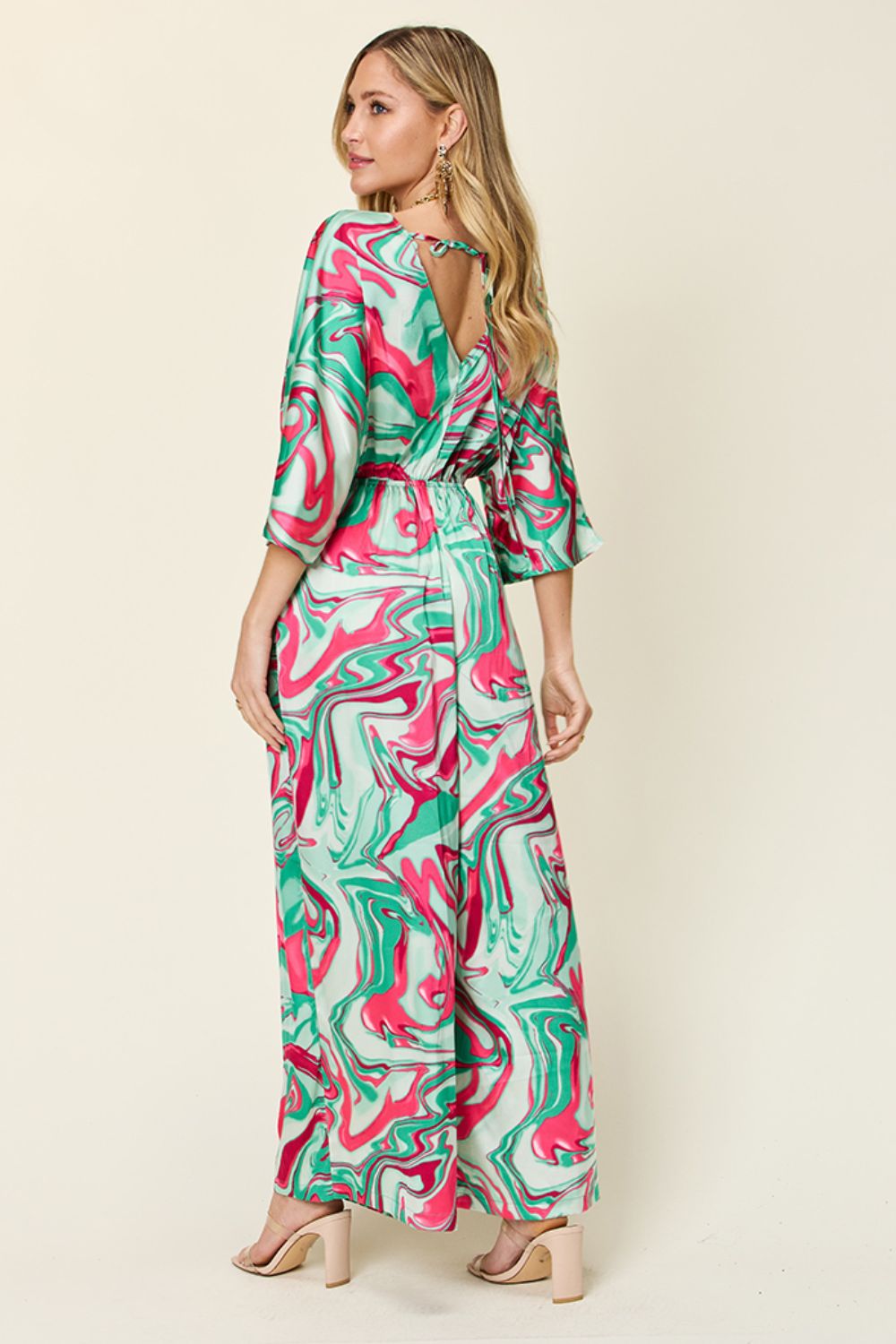 Tie-Front Jumpsuit with Wide Legs and Short Sleeves
