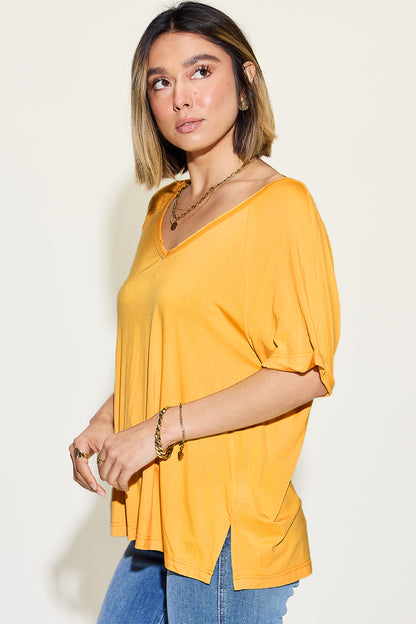 Super Soft Bamboo Tee with Slit V-Neck