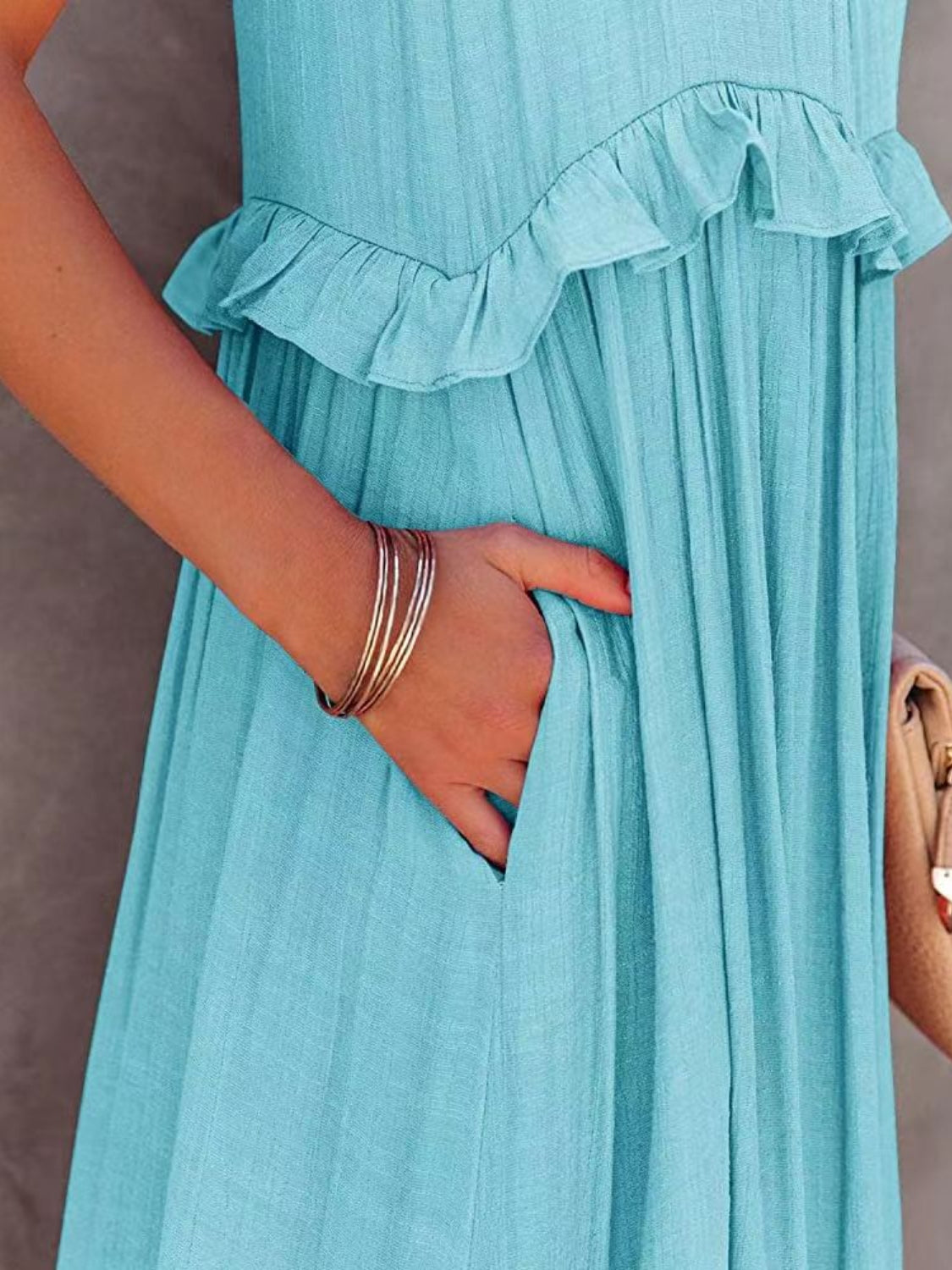 Smocked Tiered Maxi Dress with Pockets