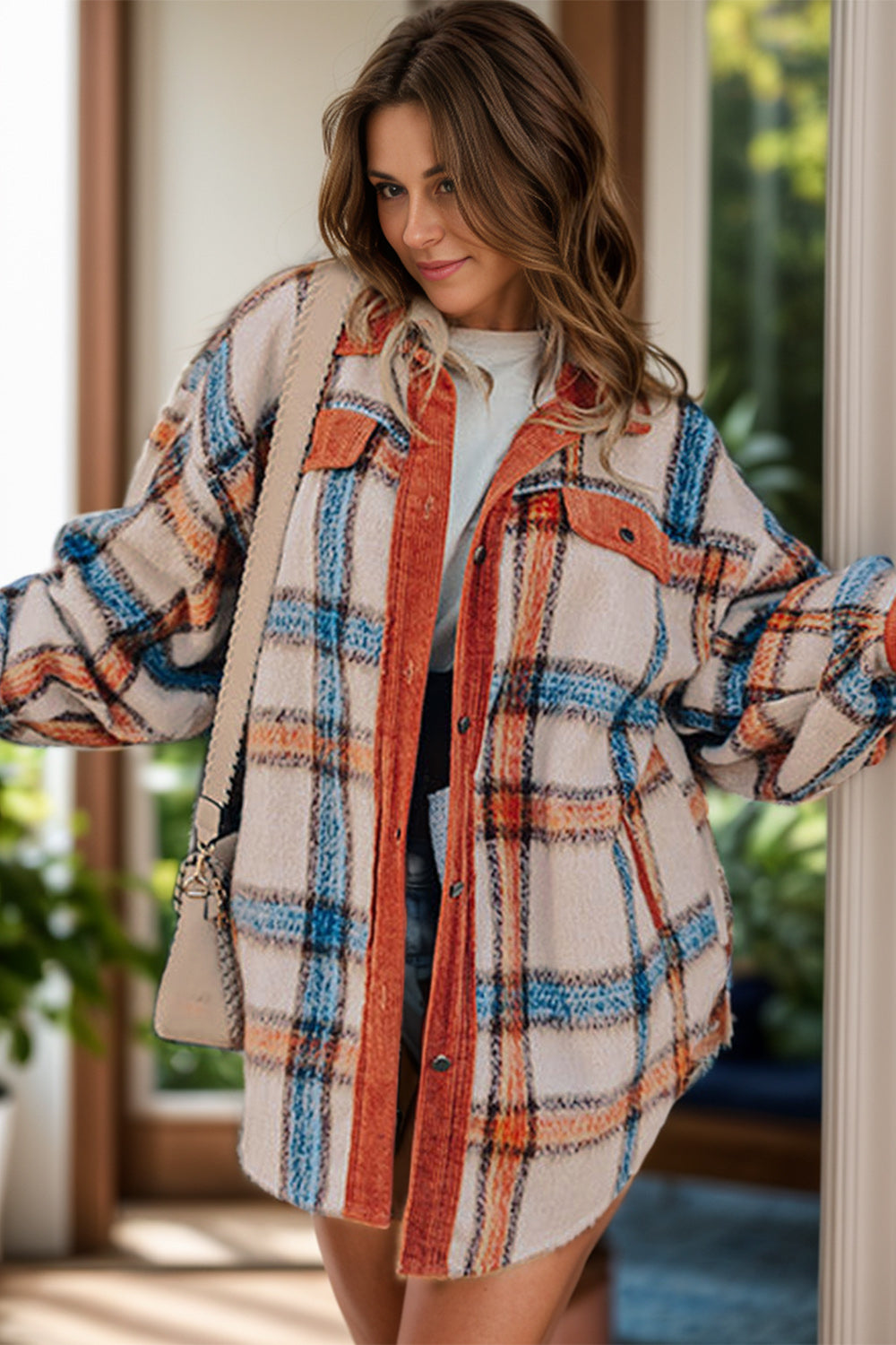 Plus Size Plaid Boyfriend Jacket Plaid