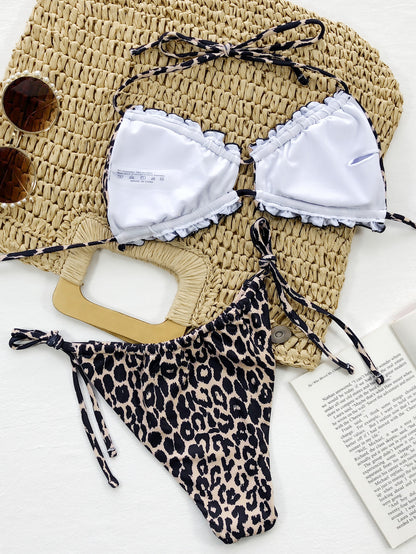 Leopard or Solid Tie-Side Halter Bikini Set