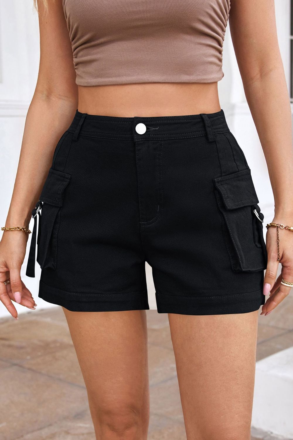 High Waist Shorts with Pockets Black