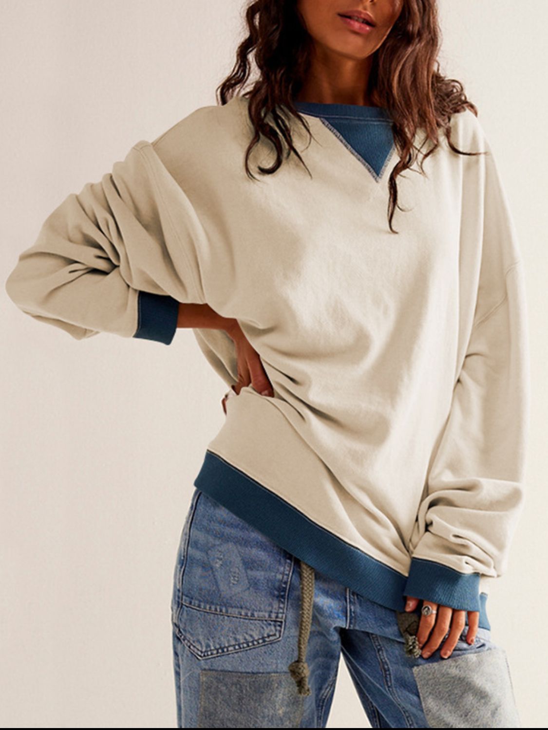 Women's Contrast Trim Sweatshirt Beige