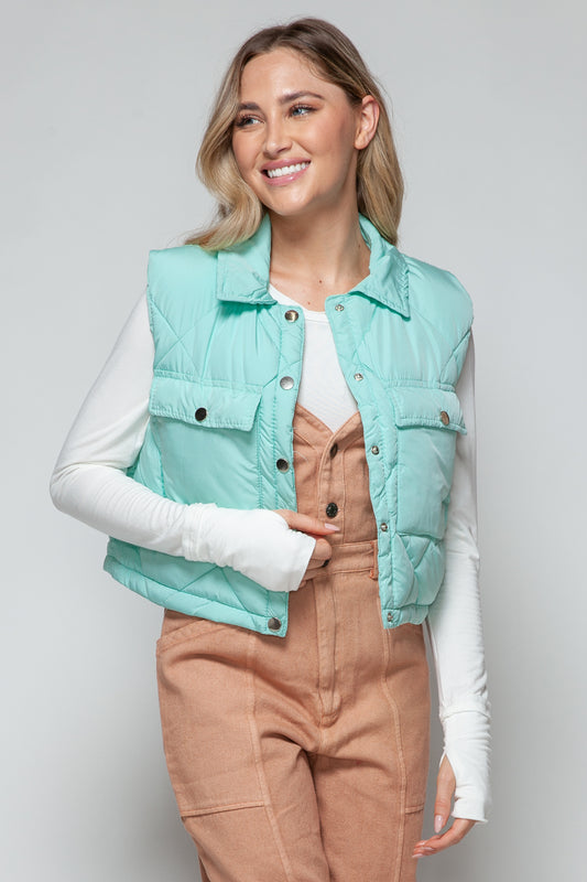 Snobbish Snap Down Quilted Crop Vest Green