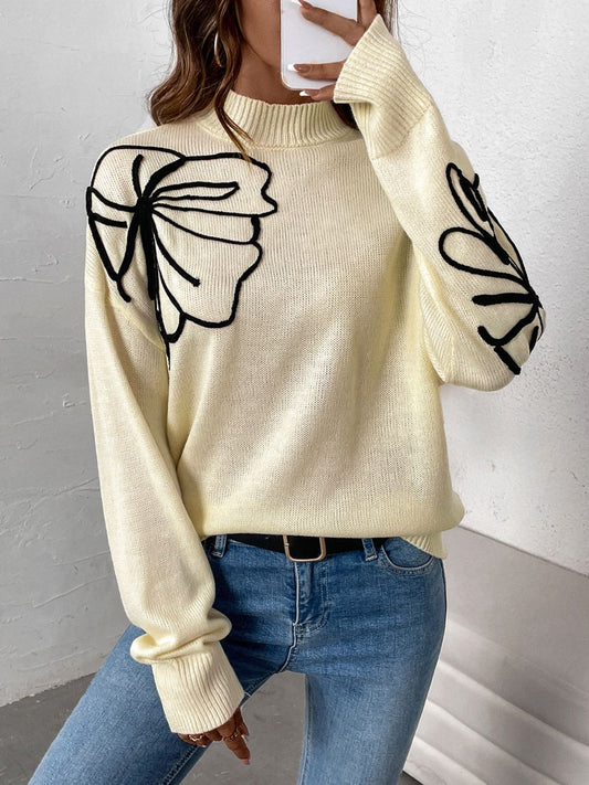 Perfee Mock Neck Dropped Shoulder Long Sleeve Sweater Pastel Yellow