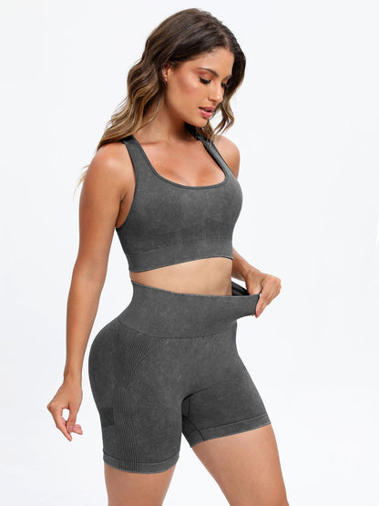 Scoop Neck Wide Strap Top and Shorts Active Set Dark Gray